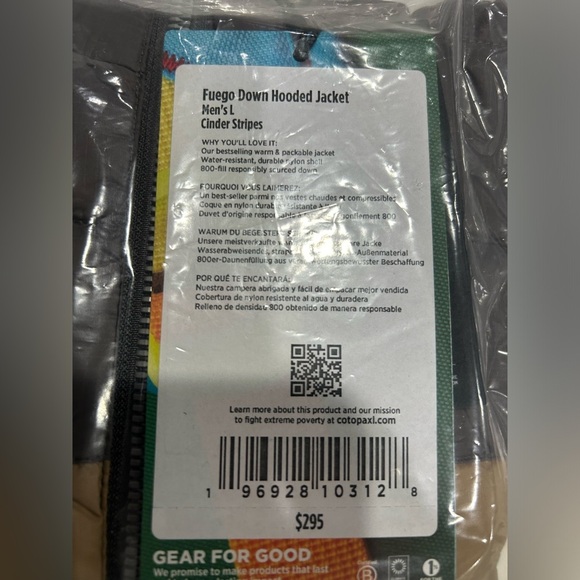 Cotopaxi Men’s Large Fuego Hooded Down Puffer Jacket Cinder Stripes Grey NWT - Picture 6 of 15